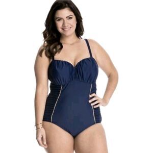 Jessica Simpson Women's Black Plus-size 3X Black Sweet Sailor 1-pc Swimsuit